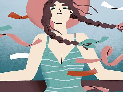 Breezy Portrait breeze character digital illustration female girl happy hat illustration procreate ribbons wind woman