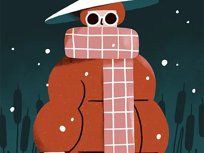 Winter Portrait character checkered coat digital illustration female girl glasses hat illustration procreate red scarf snow winter woman