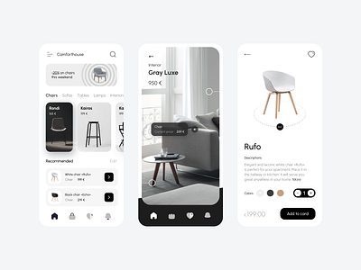 Furniture mobile app 📱 | Hyperactive branding chair e commerce furniture hyperactive ikea interfaces minimalistic mobile mobile app monochrome product card product design purchases store table typography ui ux web design