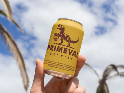 Primeval Brewing animal beer branding brewery can creative dinosaur label label design logo logo design mascot mockup packaging packaging design primeval retro t rex vintage visual identity