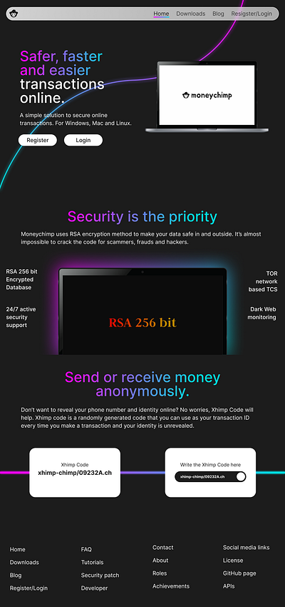 Moneychimp - Online money transaction solution UI design credit card crypto dark design graphic design landing page design linux website money ui user interface