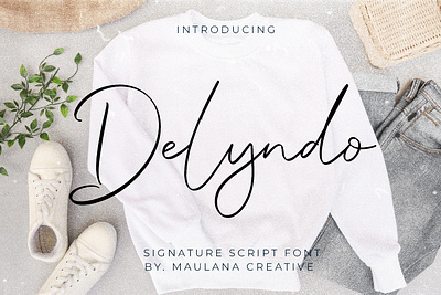 Delyndo Signature Script Font animation font branding font handmade lettering logo font maulana creative modern typeface vintage webfont website font youtube font