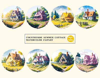 Countryside Summer Cottage Watercolor Clipart Bundle clipart clipart bundle cottage decor clipart cottage wall art collection countryside flowers and plants cozy cottage design digital art digital download graphic design png rural cabin getaway set rustic cottage bundle summer summer cottage summer cottage lifestyle bundle summer cottage scene watercolor watercolor farmhouse clipart