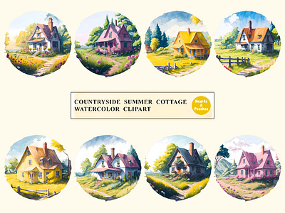 Countryside Summer Cottage Watercolor Clipart Bundle clipart clipart bundle cottage decor clipart cottage wall art collection countryside flowers and plants cozy cottage design digital art digital download graphic design png rural cabin getaway set rustic cottage bundle summer summer cottage summer cottage lifestyle bundle summer cottage scene watercolor watercolor farmhouse clipart