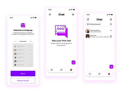 OurGroup Chat/Messenger Mobile App Design app chat design gradient messenger minimal purple simple ui