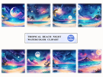 Watercolor Summer PNG Watercolor Beach Clipart for Digital 