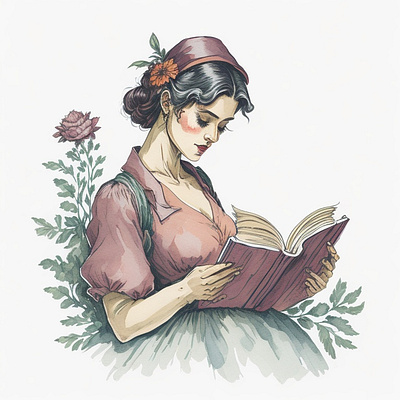Woman reading book clipart design graphic design illustration