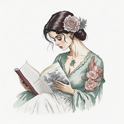 Woman reading clipart design graphic design