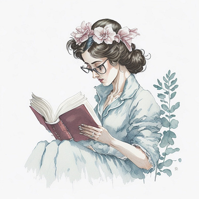 woman glasses reading clipart design fairytale graphic design illustration