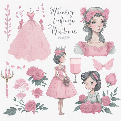 Pink Princess Clipart clipart design fairy fairytale graphic design illustration pastel
