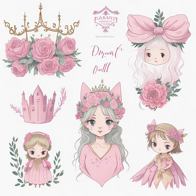 Pink Princess Clipart clipart design fairytale graphic design illustration
