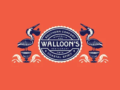 Walloon's Restaurant Branding americana bird brand branding design foodie fort worth graphic design identity illustration logo mermaid pelican restraurant seafood southern comfort spirit typography walloons