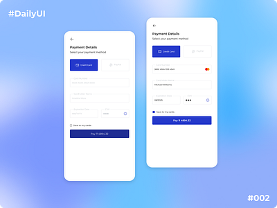 Credit card checkout - DailyUI #002 app app screens appdesign checkout creditcard creditcardcheckoutflow dailyui dailyui001 dailyuichallenge design figma mobile design product design ui ui design uiux user experience design user interface user interface design ux