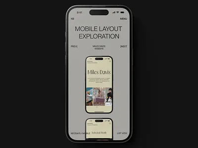 NB Layout Exploration (Mobile) clean design gallery grid ios layout minimal minimalism mobile mobile design mobile ui modern portfolio responsive ui ui design ui ux uiux user interface work page