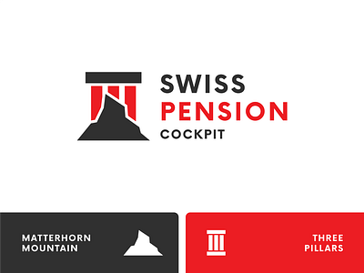 Swiss Pension Cockpit Logo Design brand brand identity branding cockpit design graphic design illustration logo logo design minimalist logo mountain pension pillars swiss ui