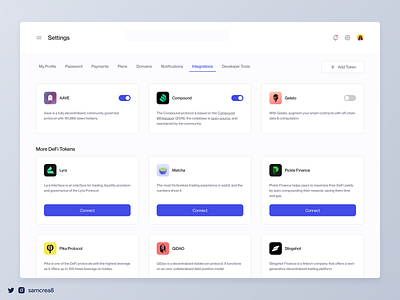 DeFi Integration Settings crypto dailyui defi figma finance uidesign uiux web3