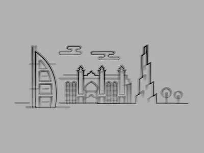 Dubai burj al arab burj khalifa challenge city cloud dubai emirate illustration illustrator line the palm uae