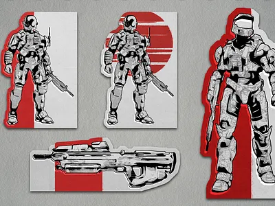 Halo Infinite - Sticker Mockups art comic gamer gaming grafitti graphics gritty halo illustration pop punk sci fi sticker stickers