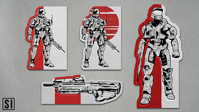 Halo Infinite - Sticker Mockups art comic gamer gaming grafitti graphics gritty halo illustration pop punk sci fi sticker stickers