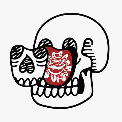 Skull with flower inside - Digital illustration chicago artist dark art graphic design hand drawn illustration line art