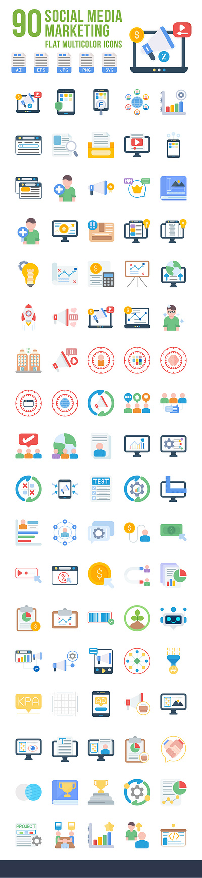 Social Media Marketing Icons business color design icons illustration illustrator marketing media multicolor social vector
