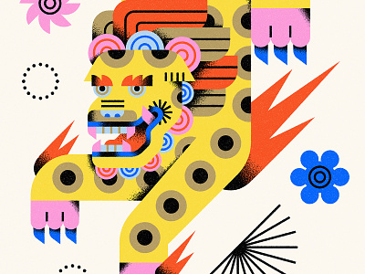 Foo Dog abstract animal asian blue chinese flat foo dog fu dog geometric gold illustration lion minimal pink red shapes texture textures vector yellow
