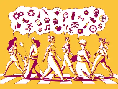 What does the modern woman want advertising art article design flat flatcolor illustration women