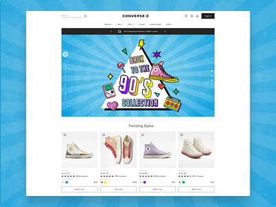 Converse Redesign 80s 90s ai barbie converse design ecommerse graphic design illustration interface logo midjourney nike online shop redesign retro sneakers ui ux website