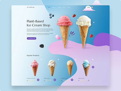 Ice cream shop Website 3d ai app berries blue color desert design ecommerce gradient graphic design ice cream ice cream shop illustration interface logo midjourney ui ux website