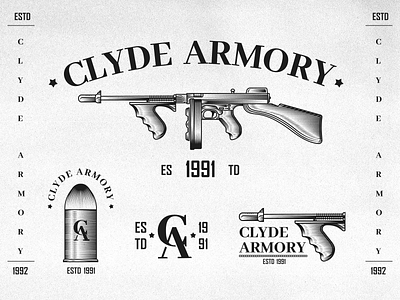 Clyde Armory Rebrand art branding design graphic design guns illustration logo typography vector