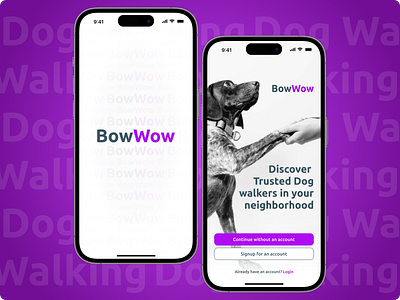 BowWow Dog Walking App app branding design digital dog walking logo mobile mobile app product design ui ux