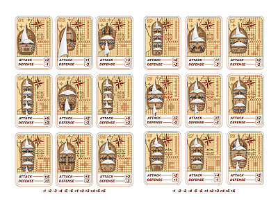 A set of cards from old ships for the game sea battle. army