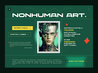 Nonhuman art AI landing page design ai ai assistant ai design art artificial intelligence bot digital art futuristic technology image generator landing page nft smart technology ui ux website