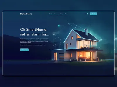 Smart Home Website 3d ai app dark dark mode dark theme design discord graphic design home assistant interface midjourney smart home trend ui ux vector website