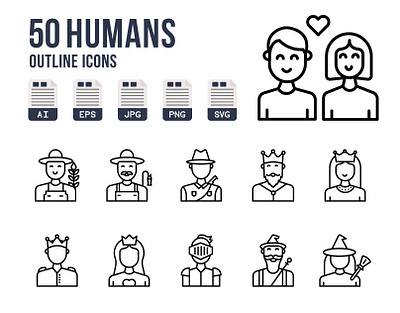 Humans and Avatars Icons avatars face human humans icon illustration outline people vector