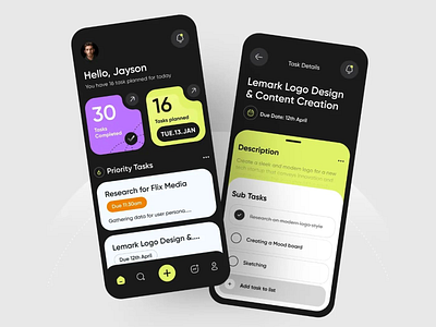Task Manager Apps app dark dashboard design management mobile proguctivity task management task manager tasks ui ui design ui designer uix ux worklist