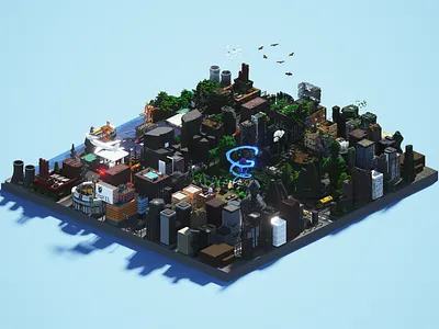 Voxel city 3d 3d model alice in bored land architecture design blender branding environment art environment design game art game asserts game dev magicavoxel metaverse minecraft photoshop poster sandbox voxel voxelart