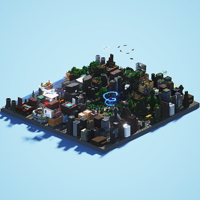 Voxel city 3d 3d model alice in bored land architecture design blender branding environment art environment design game art game asserts game dev magicavoxel metaverse minecraft photoshop poster sandbox voxel voxelart