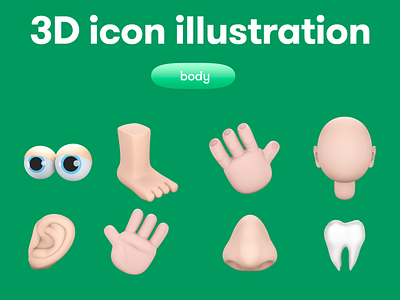Body Parts 3D icon set 3d 3d icon 3d illustration 3d object body icon set