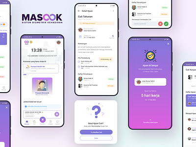 Masook App - Employee Annual Leave app design biometric clean design mobile app modern presence purple ui uiux