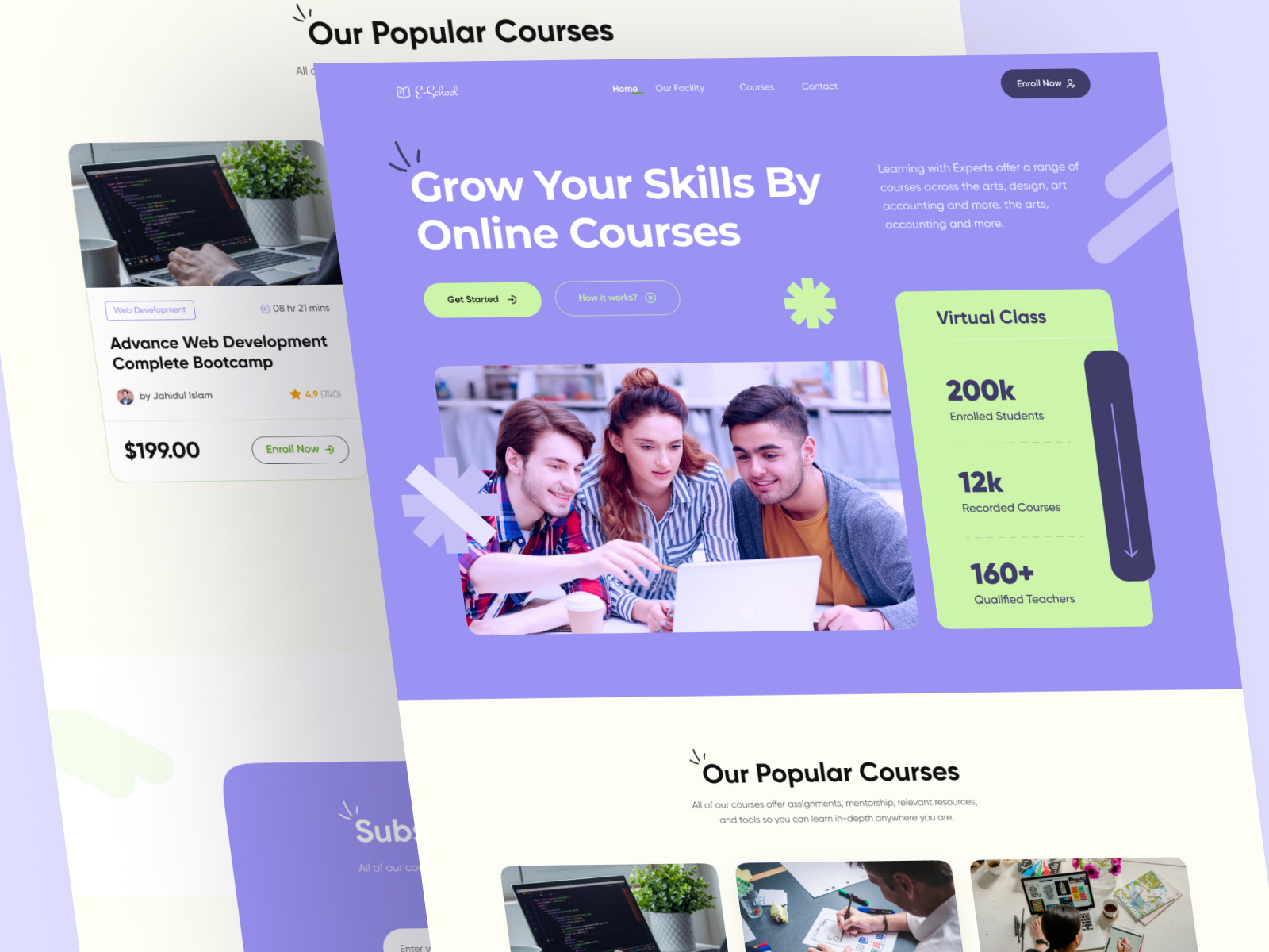 E-Learning Platform Landing Page Design academy e learning education educational homepage landing page learning platform learning website online class online course online courses online education online learning online school online study study ui design university web design website design
