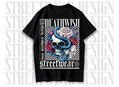 Urban Streetwear T-shirt Design - flower, skull, edgy skull streetwear tshirt design