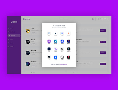 Connect wallet for channel integration design graphic design ui