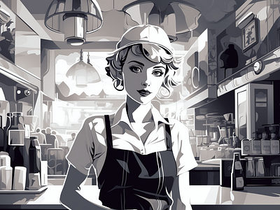 Waitress 1930 1940 1950 1960 blackandwhite graphic design momochrome retro waitress