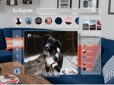 Instagram Spatial Design ( Vision Pro) ai apple apple new product apple vision pro ar ar design augmented reality figma glassmorph mixed reality smart design spatial spatial design spatial ui ui designer uiux virtual reality vision os vision pro vr