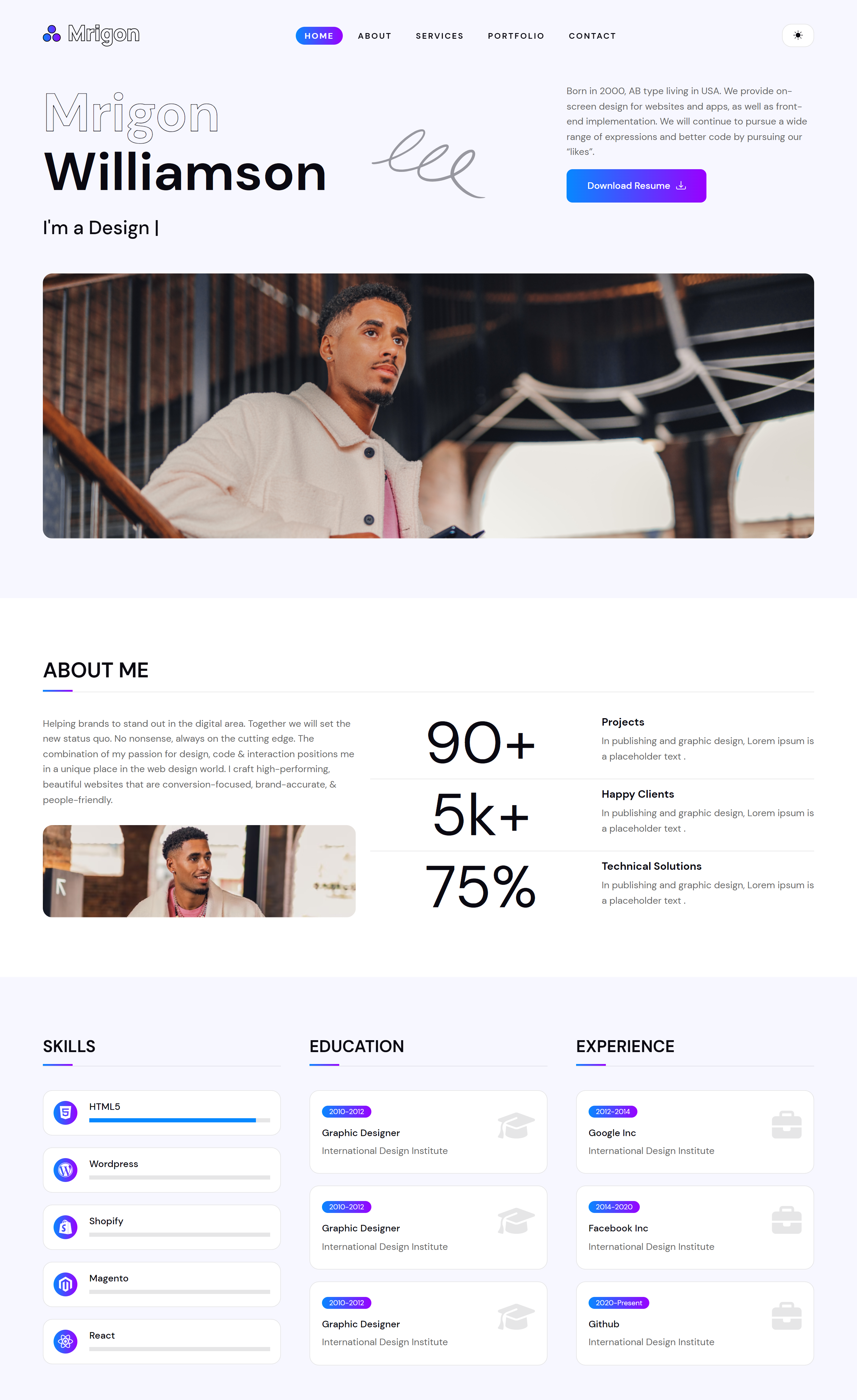 Mrigon – Bootstrap 5 Personal Portfolio bootstrap branding design graphic design illustration logo template theme ui vector