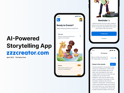 UI/UX Design for zzzCreator: AI-Powered Storytelling ai appdesign artificial intelligence childrensapp customcontent designinspiration digitaldesign dribbble storytelling uidesign uiuxdesign uxdesign zzzcreator