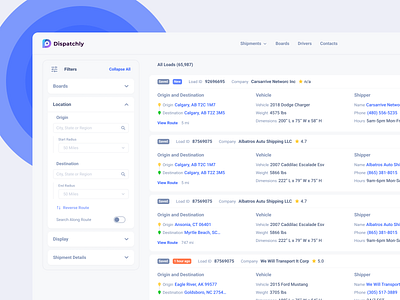 Dispatchly dashboard board branding dashboard dashboard design dashboards design loads ui uiux web web app