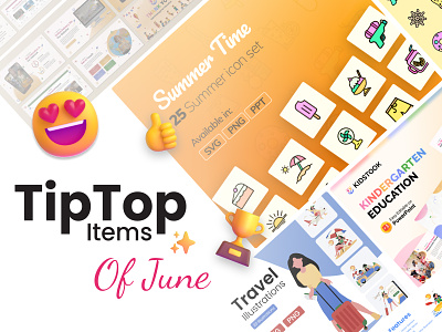Premast - TipTop Items of June🌟 🚀 business creative design education icons powerpoint powerpoint template presentation summer travel