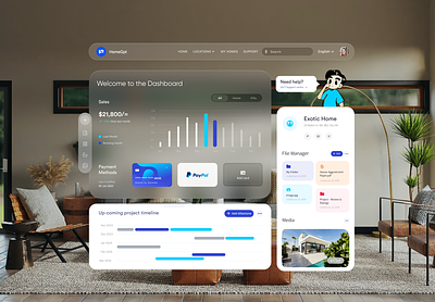 Real Estate Dashboard - Apple Vision Pro agent app apple vision pro ar booking builders buy sell dashboard home housing property real estate rent vision pro vr web app